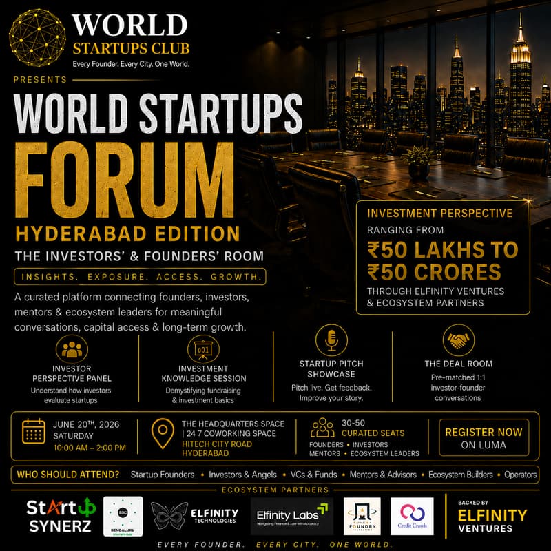 Cover Image for WORLD STARTUPS FORUM — HYDERABAD EDITION | THE INVESTORS’ & FOUNDERS’ ROOM