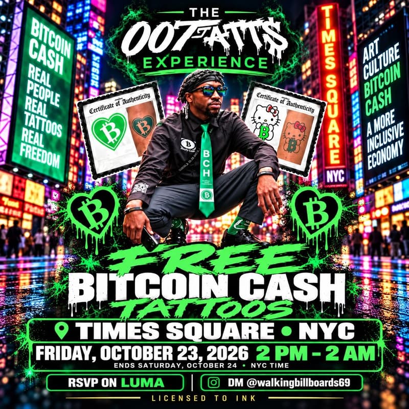 Cover Image for Free Bitcoin Cash Tattoos in Times Square 💚 | The 00TATT$ Experience