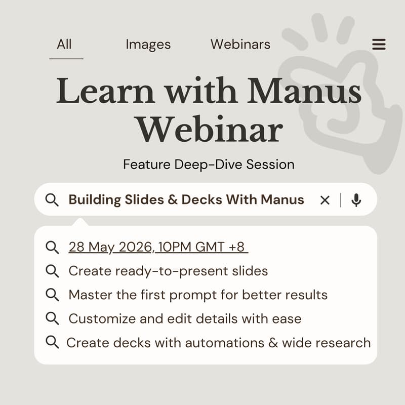 Cover Image for Learn With Manus Webinar: Building Slides & Decks