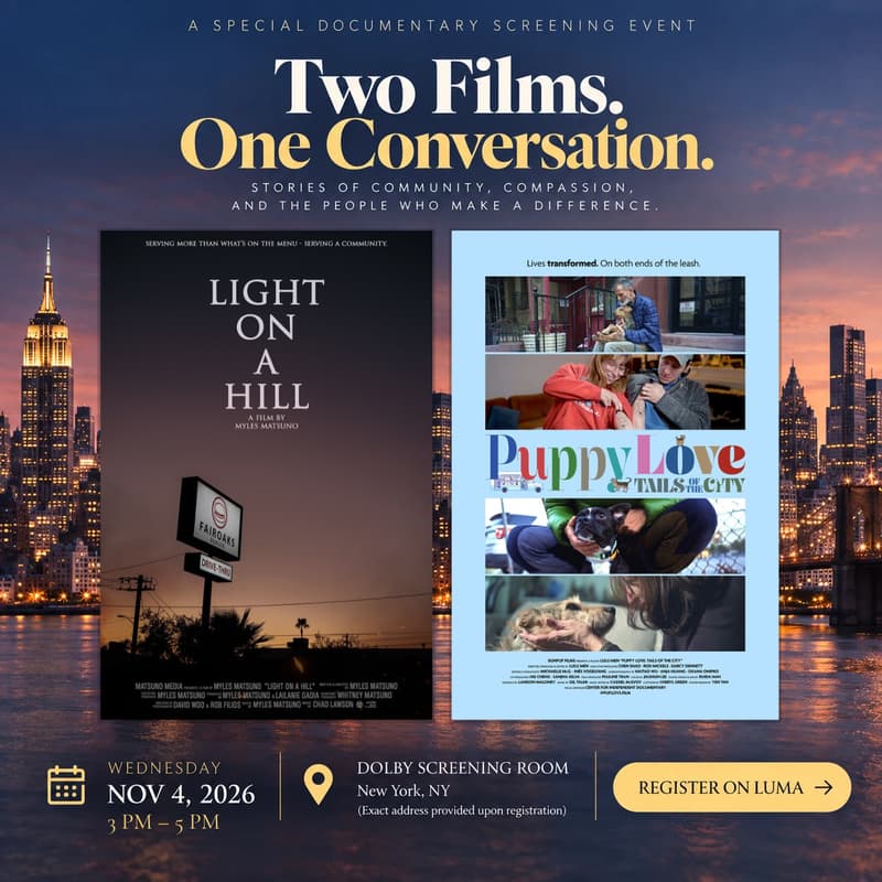 Cover Image for A Special Screening Of Light On A Hill & PUPPY LOVE Tails of the City