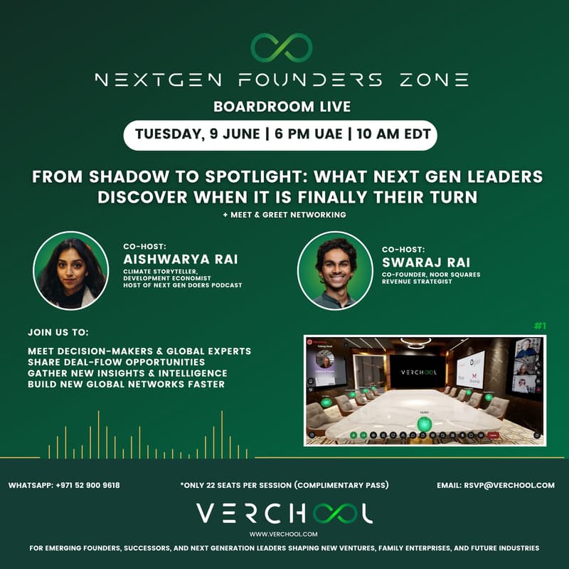 Cover Image for NextGen Founders Zone — Boardroom Live #1 | From Shadow to Spotlight: What Next Gen Leaders Discover When It Is Finally Their Turn
