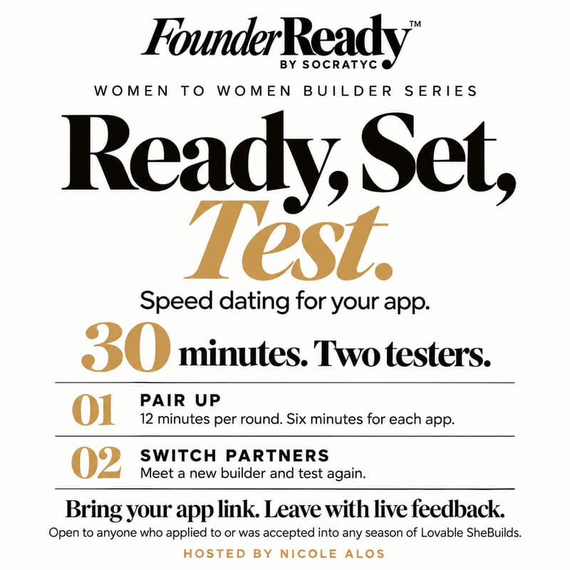 Cover Image for FounderReady Women To Women Builder Series: Ready. Set. Test.