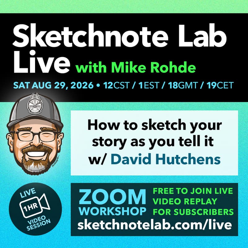 Cover Image for Sketchnote Lab Live August: How to Sketch Your Story as You Tell It w/ David Hutchens