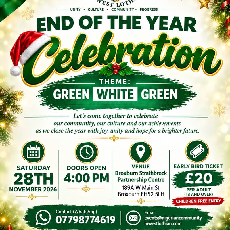 Cover Image for Nigerian Community in West Lothian; Green White Green, End of Year Celebration