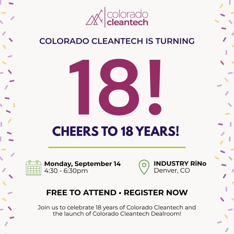 Cover Image for Colorado Cleantech's 18th Birthday Celebration + Dealroom Launch