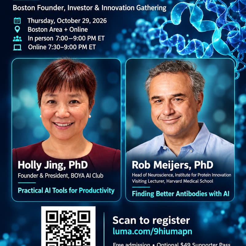 Cover Image for AI in Practice: From Productivity to Antibody Discovery Boston Founder, Investor & Innovation Gathering