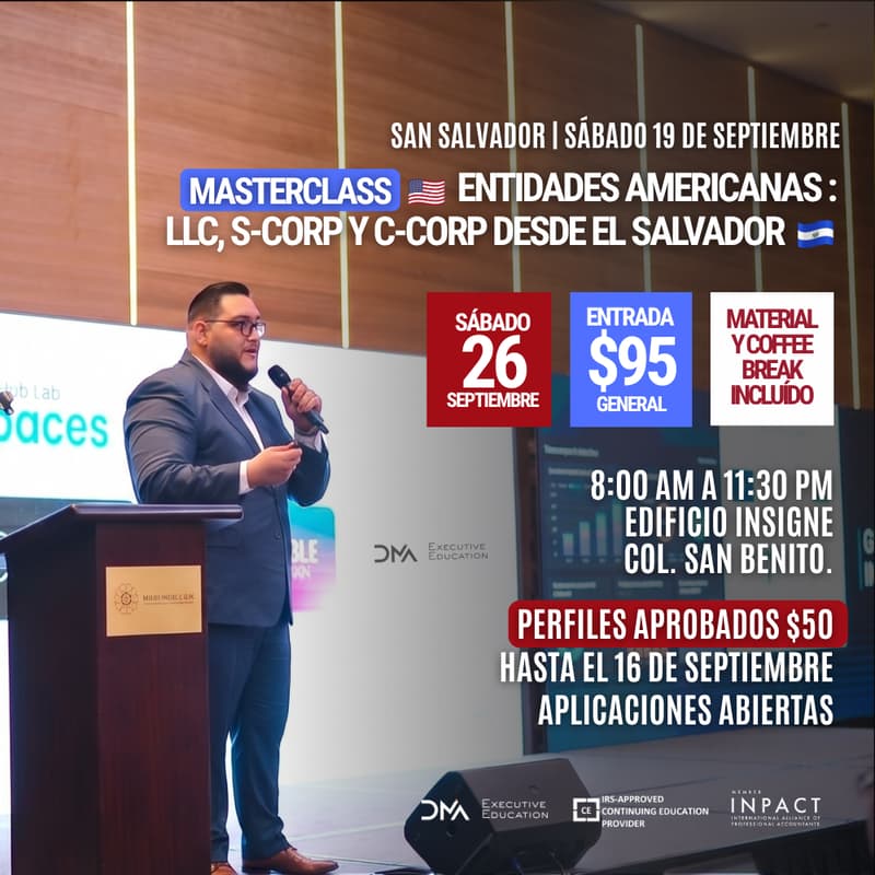 Cover Image for MasterClass: Entidades Americanas 🇺🇸: LLC, S-Corp y C-Corp Desde El Salvador 🇸🇻