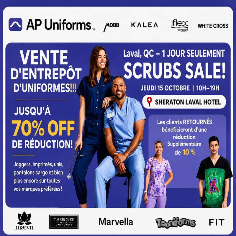 Cover Image for Vente d'entrepôt d'Uniformes Jusqu'à 70% de réduction! ( Laval, QC )