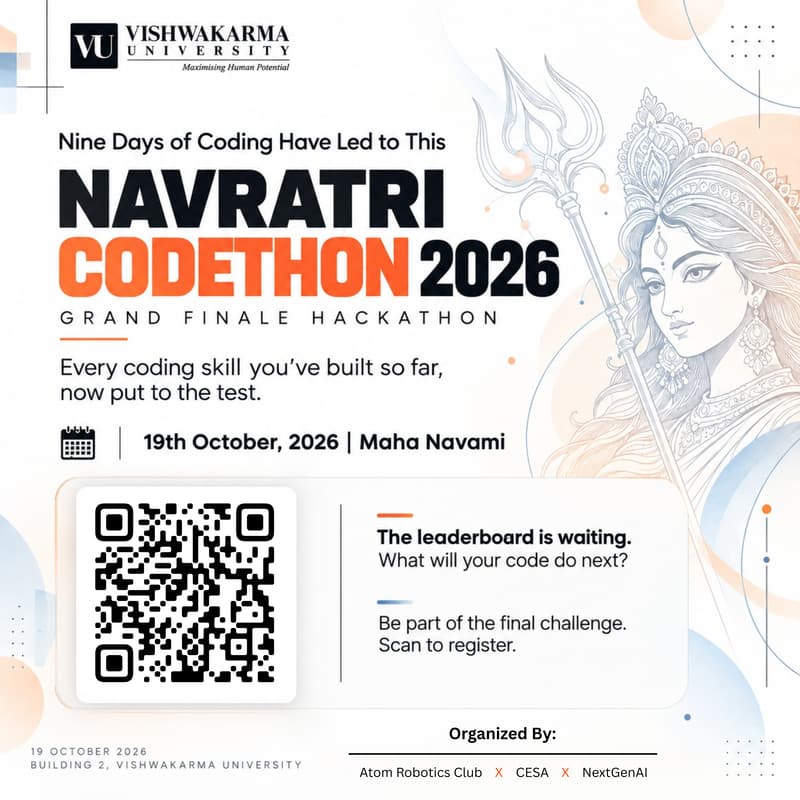 Cover Image for Navratri Codethon 2026 | Grand Finale - 6 Hour Hackathon | Vishwakarma University