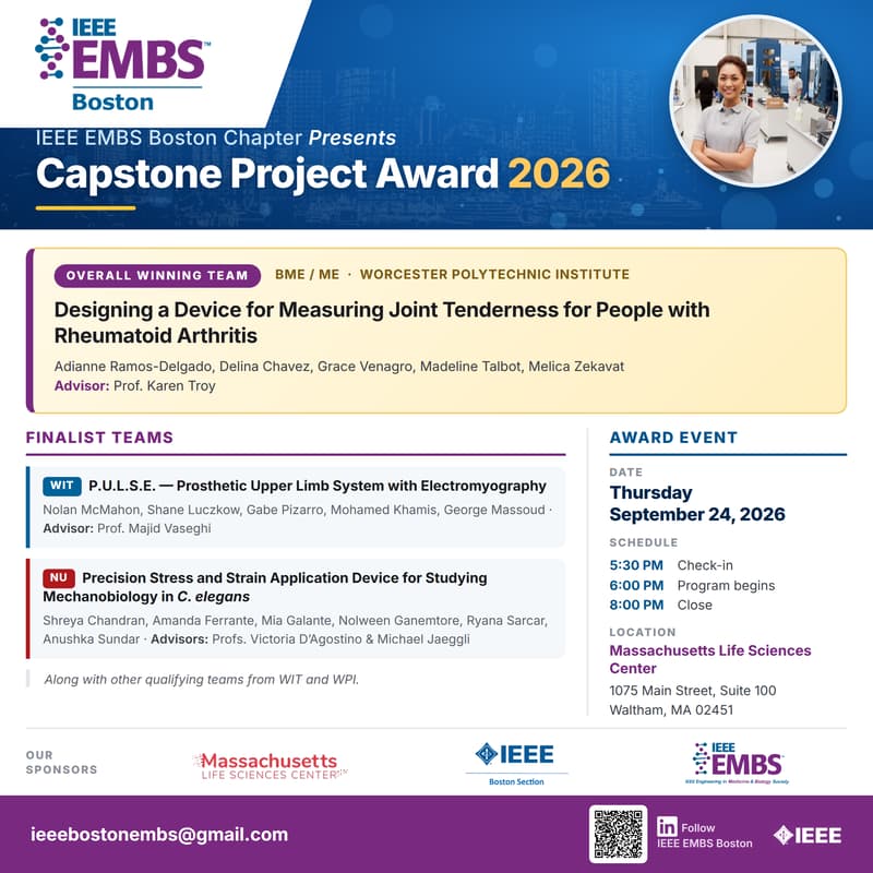 Cover Image for IEEE EMBS Boston Capstone Project Award 2026