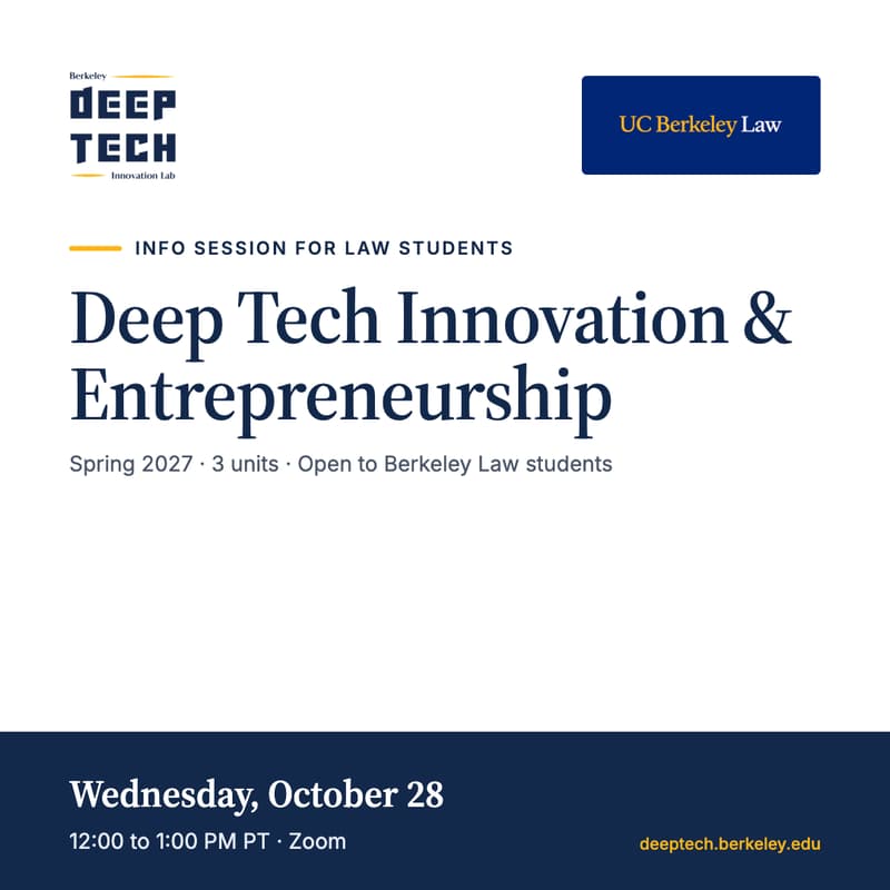 Deep Tech Innovation & Entrepreneurship: Law Information Session · Zoom ...