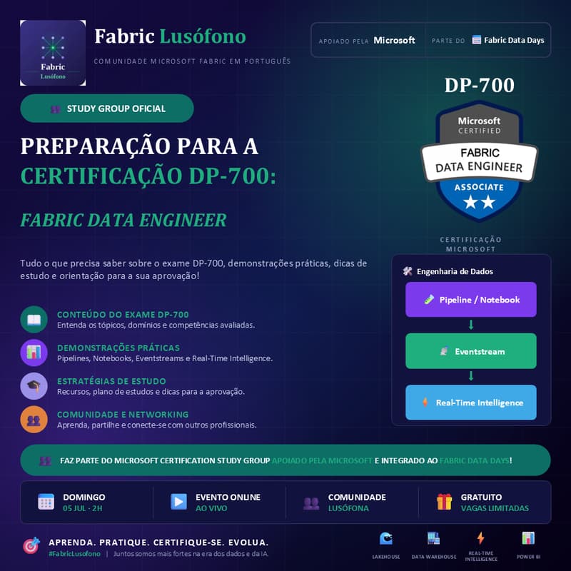 Cover Image for Série de Certificações Microsoft Data Days #3: Preparação para o Exame DP-700 (Fabric Data Engineer)