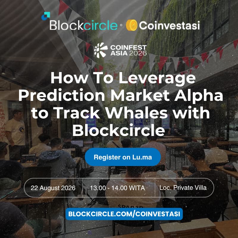 Cover Image for CRYPTO TRADING WORKSHOP | How To Leverage Prediction Market Alpha to Track Whales with Blockcircle | Coinfest 2026