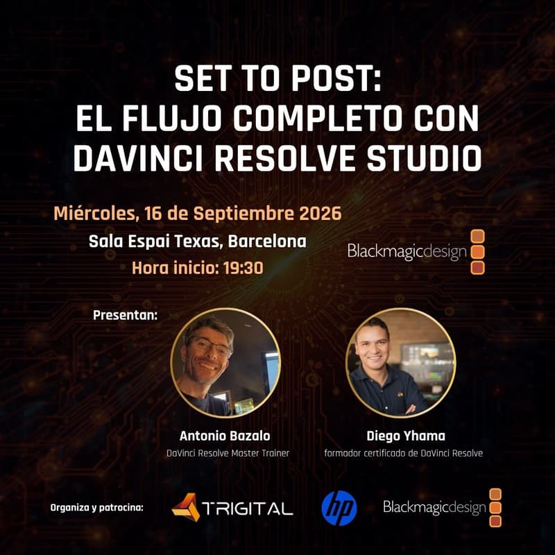 Foto de portada de Evento presencial en Barcelona – Flujo directo de Set a Postproducción con DaVinci Resolve