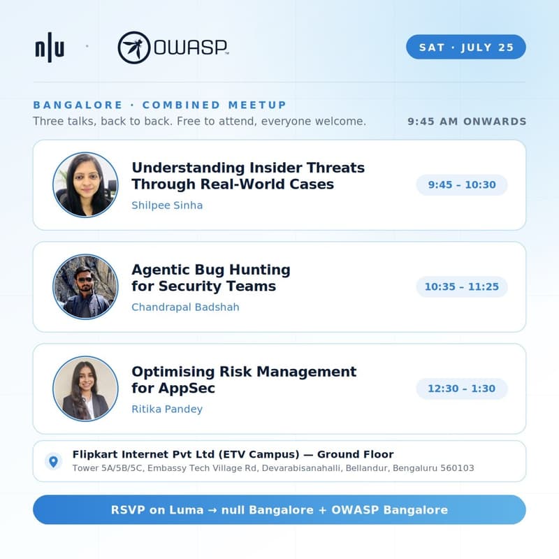 Cover Image for Null/OWASP Combined Meetup - Bangalore | 25th July 2026