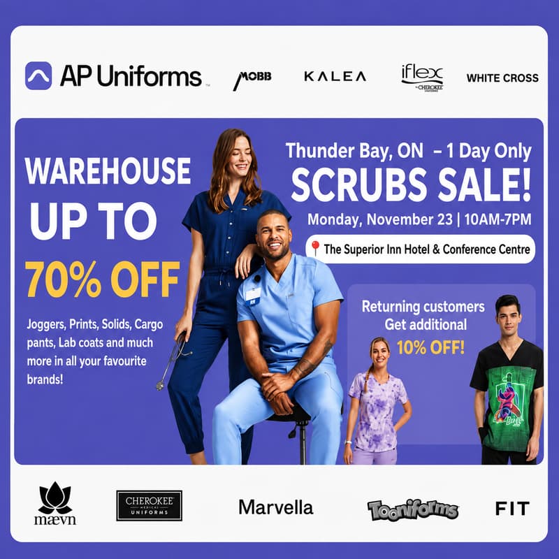 Cover Image for Warehouse Scrubs Sale – Thunder Bay, ON – 1 Day Only