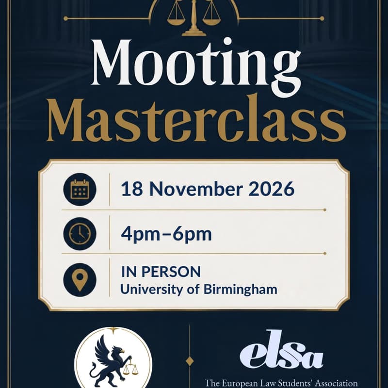 Cover Image for Mooting Masterclass (BCU Law & Debating Society and ELSA Birmingham)