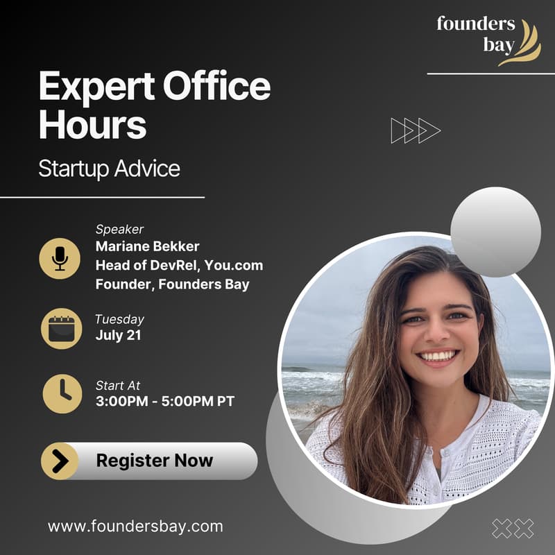 Cover Image for Founders Bay Expert Office Hours: Startup Advice with Mariane Bekker