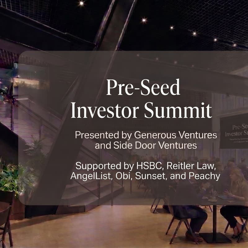 Cover Image for Pre-Seed Investor Summit Hosted by Generous Ventures and Side Door Ventures - Day 1 Dinner and Drinks