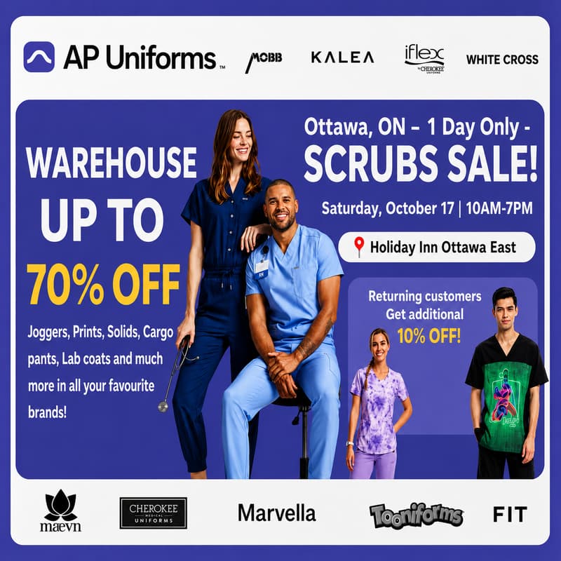 Cover Image for Warehouse Scrubs Sale – Ottawa, ON – 1 Day Only
