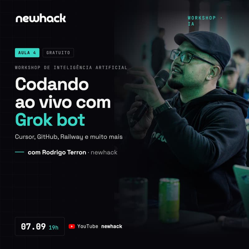 Cover Image for Workshop de IA · Aula 4: Codando ao vivo com Grok bot, Cursor, GitHub e Railway