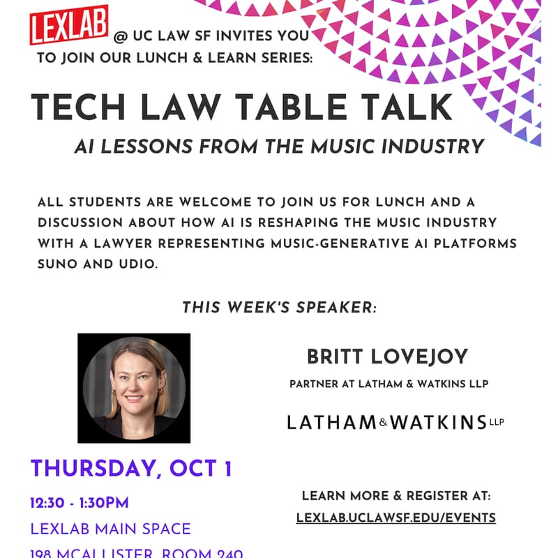 Cover Image for Tech Law Table Talk with Britt Lovejoy: AI Lessons from the Music Industry