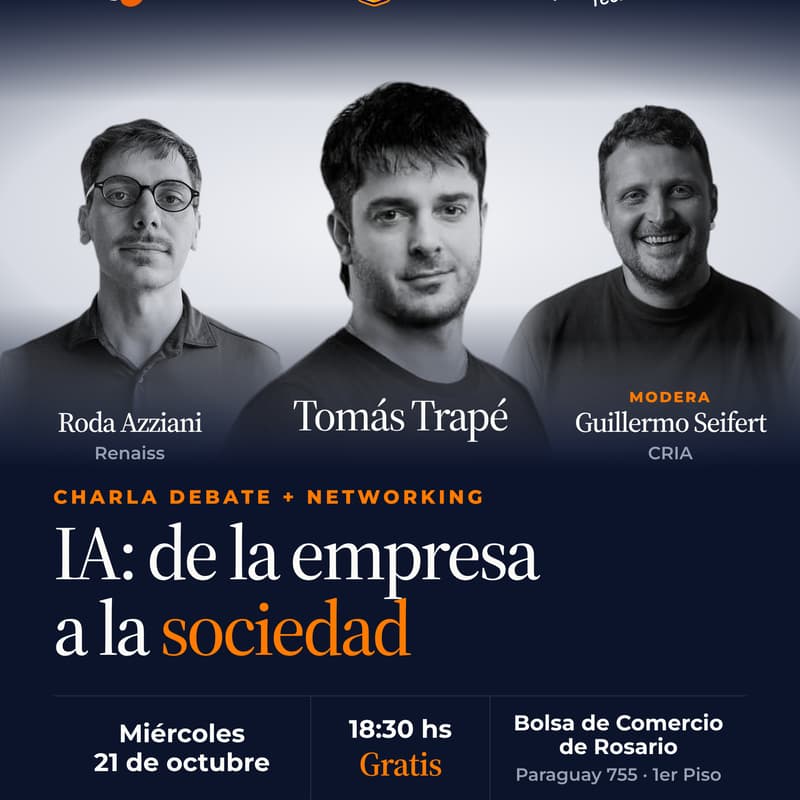 Cover Image for Charla + Networking | IA: DE LA EMPRESA A LA SOCIEDAD con Tomás Trapé