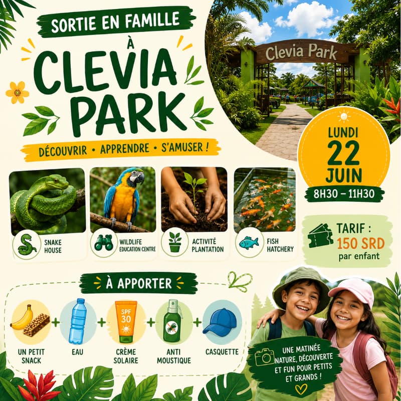 Cover Image for Matinée découverte en famille à Clevia Park ! 🐟🌱150 SRD/PP