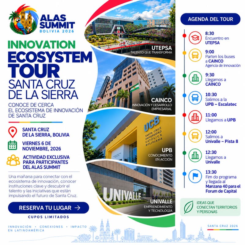 Foto de portada de ALAS Summit 2026 | Innovation Ecosystem Tour – Santa Cruz 🇧🇴