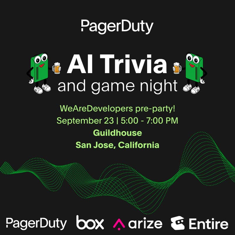Cover Image for AI Trivia and Game Night: WeAreDevelopers Pre-Party with PagerDuty, Box, Arize and Entire!