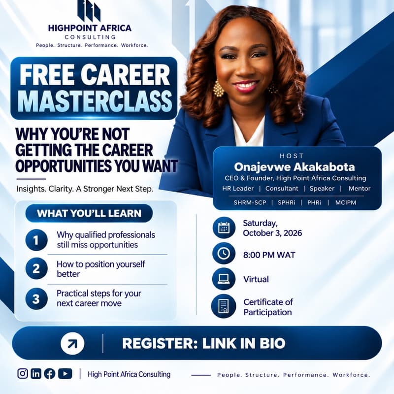 Cover Image for HIGH POINT AFRICA CONSULTING FREE CAREER MASTERCLASS REGISTRATION