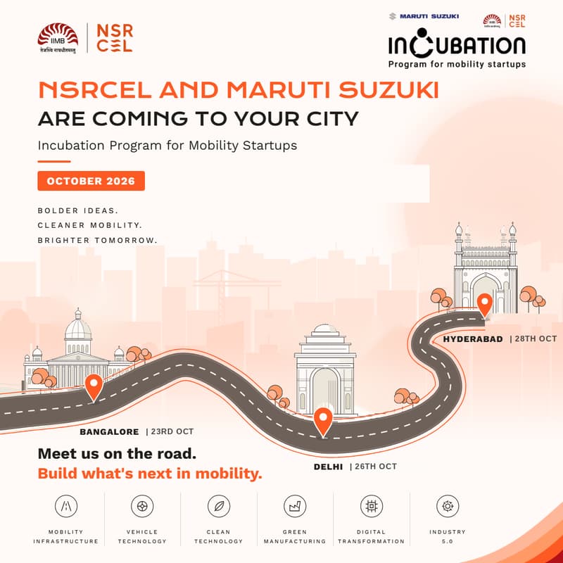 Cover Image for 🚗 Maruti Suzuki–NSRCEL | Meet the Incubation Program for Mobility Startups | Hyderabad