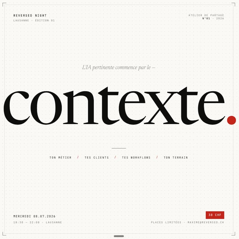Cover Image for Le contexte, clé de l'IA pertinente. Reversed Night Lausanne