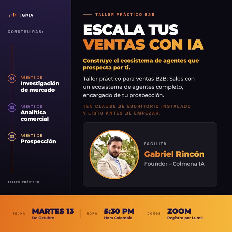 Cover Image for Webinar: Escala tus ventas con IA junto a Gabriel Rincón y Colmen IA