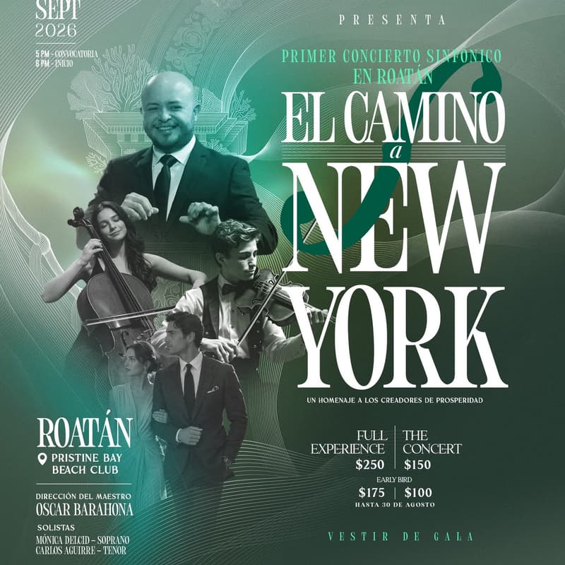 Cover Image for Concierto de la Orquesta Filarmónica en RoatánPresentan: Camino a Nueva York
