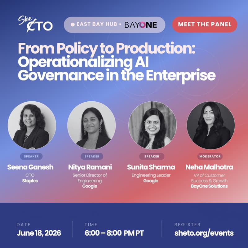 Cover Image for SheTO East Bay Hub | From Policy to Production: Operationalizing AI Governance in the Enterprise