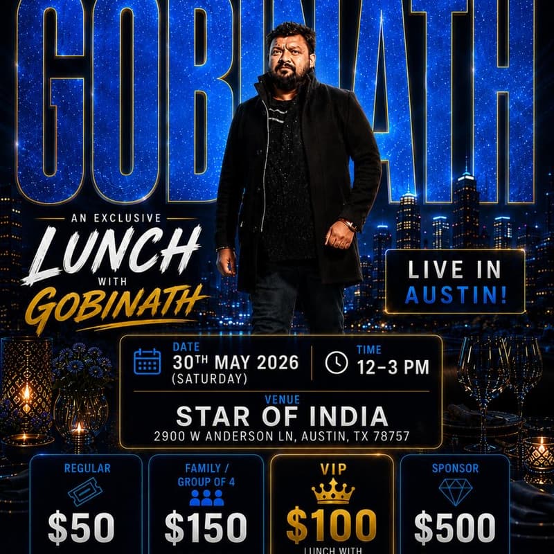 Cover Image for *CANCELLED* Meet & Greet, Exclusive Lunch With Gobinath - CANCELLED