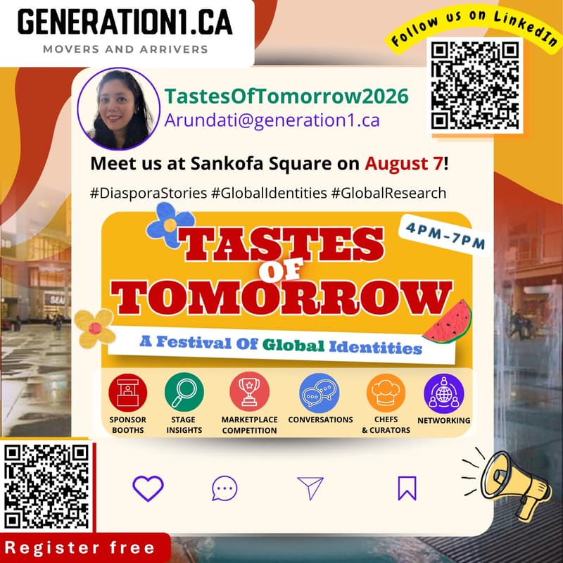 Cover Image for Tastes of Tomorrow - A Festival of Global Identities. Sweet? Savoury? Or Spicy? Presented by Generation1.ca