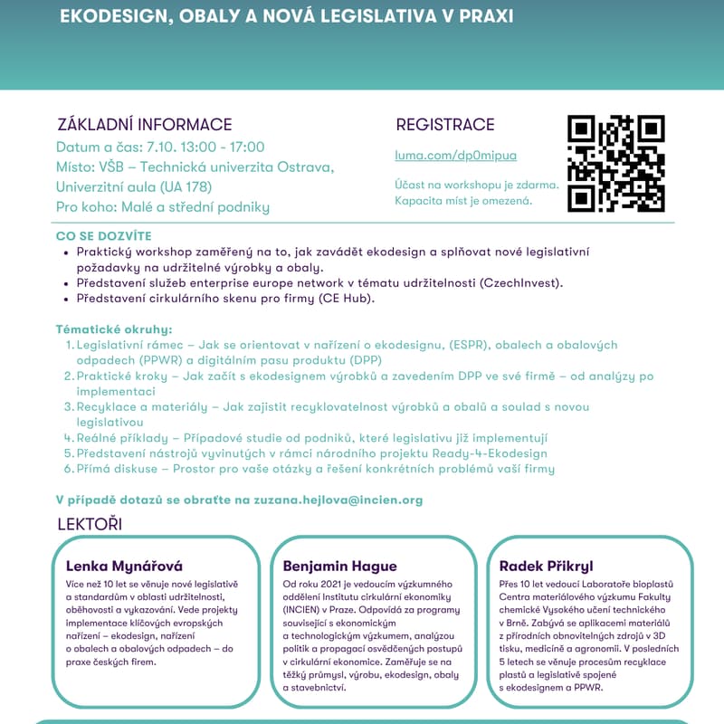 Cover Image for EKODESIGN, OBALY A NOVÁ LEGISLATIVA V PRAXI: Interaktivní workshop pro malé a střední podniky