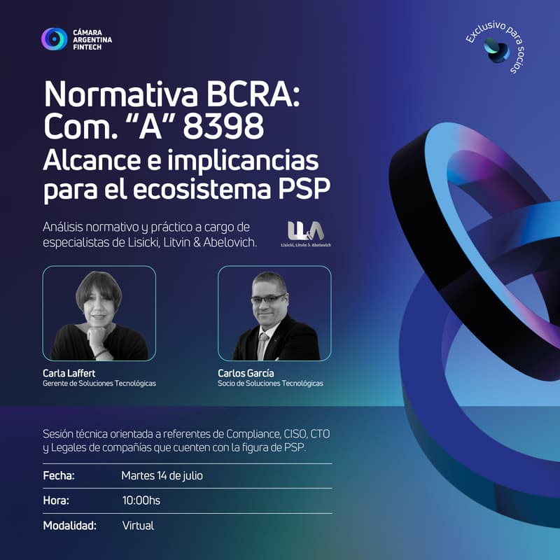 Cover Image for Webinar | Normativa de BCRA: Com. A 8398 - Alcance e implicancias para el ecosistema PSP