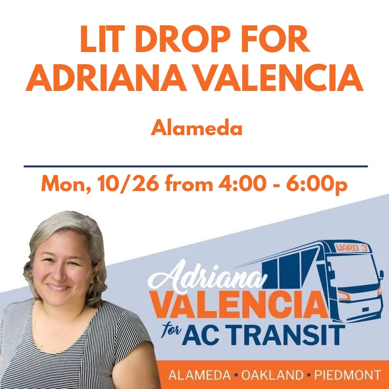 Cover Image for Alameda Lit Drop for Adriana Valencia and Yes on RTM!