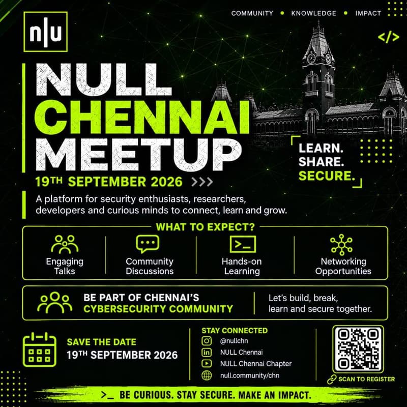 Cover Image for NULL Chennai Monthly Security Meetup - Sep 19th