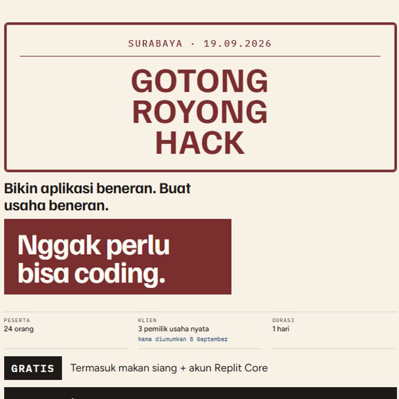 Cover Image for Gotong Royong Hack Surabaya: Bangun untuk Klien Beneran