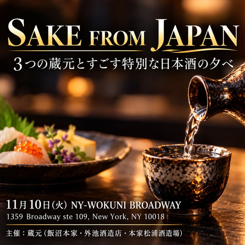 Cover Image for (ご招待) ■SAKE FROM JAPAN | Exclusive Sake Tasting with Three Breweries | 3つの蔵元とすごす特別な日本酒の夕べ