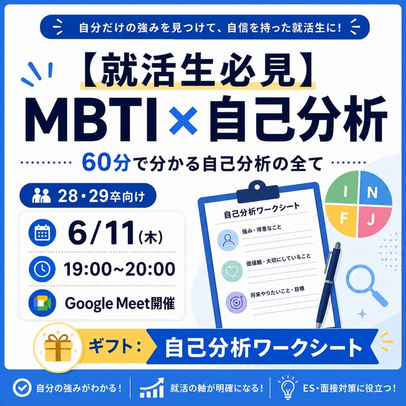Cover Image for 【MBTIで自己分析】 九州No.1インターンが教える最強の自己分析法を限定公開