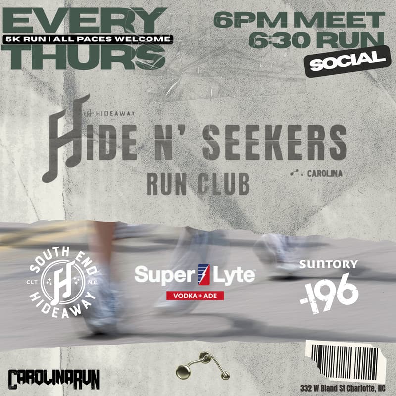 Cover Image for Hide N’ Seekers Run Club | POWERED BY: CarolinaRun | FUELED BY: Super-Lyte & SUNTORY 196