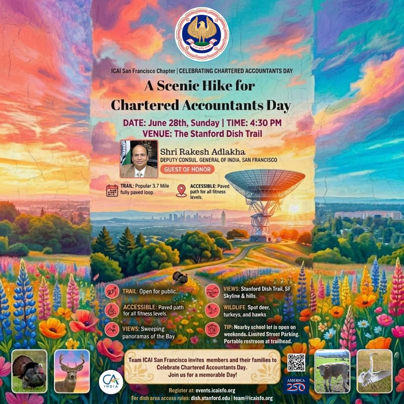 Cover Image for ICAI San Francisco: Chartered Accountants Day Celebrations 2026 | Stanford Dish Trail