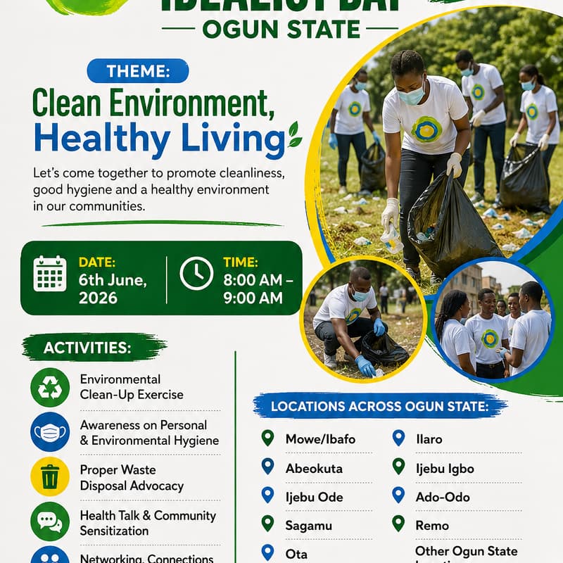 Cover Image for 6/6 IDEALIST DAY – OGUN STATE Theme: Clean Environment, Healthy Living
