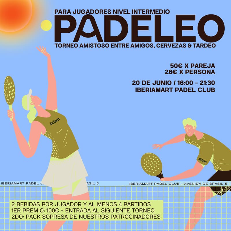 Cover Image for Padeleo - Torneo amistoso entre amigos, cervezas & tardeo - NIVEL INTERMEDIO 🎾 🔥