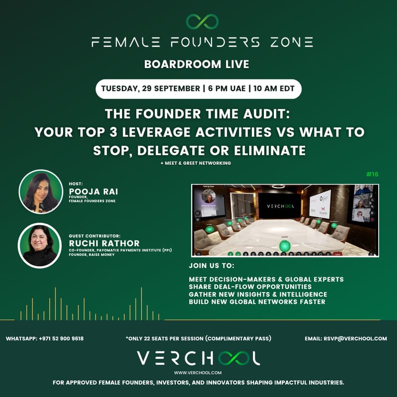 Cover Image for Female Founders Zone — Boardroom Live #16 | The Founder Time Audit: Your Top 3 Leverage Activities vs What to Stop, Delegate or Eliminate